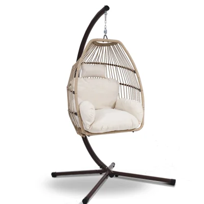 Gardeon Outdoor 360° Rotating Egg Swing Chair, Handcrafted Wicker, UV-Resistant, Steel Frame, 150kg Capacity, Latte