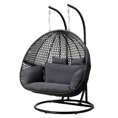 Gardeon 2-Person Outdoor Hanging Egg Chair, Handwoven Wicker, Grey, UV-Resistant, 240kg Capacity, Soft Cushions Gardeon 2-Person Outdoor Hanging Egg Chair, Handwoven Wicker, Grey, UV-Resistant, 240kg Capacity, Soft Cushions