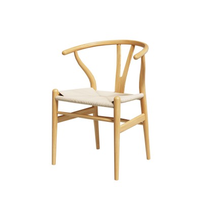 Artiss Dining Chair, Wooden Rattan, Wishbone Back, Ergonomic, Durable Rubberwood Frame, Stylish Kraft Paper Seat