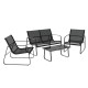 Gardeon Outdoor Sofa Set - 4-Piece Lounge with Tempered Glass Table, Weather-Resistant Textilene, Steel Frame, Black