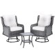 Gardeon 3PC Grey Wicker Bistro Set: Swivel Chairs & Table, UV-Resistant Cushions, Steel Frame, Indoor/Outdoor Use