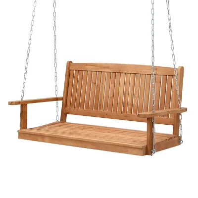 Gardeon Wooden Porch Swing Chair, 2-Seater, Teak Finish, 300kg Capacity, Indoor/Outdoor Use, Easy Assembly, 119x65x55cm