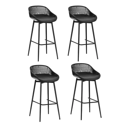 Gardeon 4-Piece Outdoor Bar Stools - UV-Resistant Polypropylene Seats, Metal Frame, Adjustable Feet - Black, 100cm High