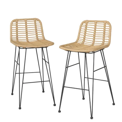 Gardeon 2 Piece Outdoor Wicker Bar Stools - Stylish UV-Resistant Dining Chairs with Steel Frame, 92cm Height