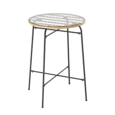 Gardeon Outdoor Bar Table - Wicker & Glass, 70x70x100cm, UV-Resistant, Adjustable Feet, Sturdy Steel Frame, Beige/Black