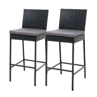 Gardeon 2-Piece Outdoor Bar Stools - Hand-Woven Rattan, UV-Resistant, Steel Frame, 5cm Cushions, 103cm Height,