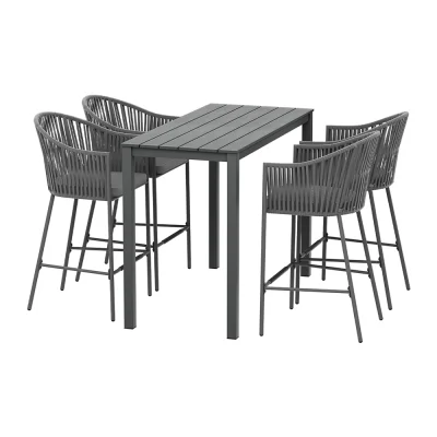 Gardeon 5-Piece Outdoor Bar Set | Handwoven Rope Chairs & Powder-Coated Steel Table | Water-Resistant Cushions | Seats 4