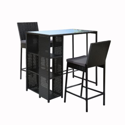 Gardeon 3-Piece Outdoor Bar Set: Wicker Table & Chairs with Cushions, Tempered Glass Top, Weather-Resistant Frame Gardeon 3-Piece Outdoor Bar Set: Wicker Table & Chairs with Cushions, Tempered Glass Top, Weather-Resistant Frame