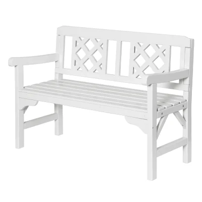 Gardeon White Wooden Garden Bench - 2 Seat Fir Wood Patio Furniture with Lattice Backrest, 250kg Capacity, 102x52x78cm
