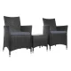 Gardeon 3PC Outdoor Bistro Set - Black Wicker Chairs & Glass Table, UV & Weather Resistant, Cushioned Comfort