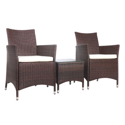 Gardeon 3PC Outdoor Bistro Set: Brown Wicker Patio Furniture with Cushioned Chairs & Glass Top Table, Weather-Resistant Gardeon 3PC Outdoor Bistro Set: Brown Wicker Patio Furniture with Cushioned Chairs & Glass Top Table, Weather-Resistant