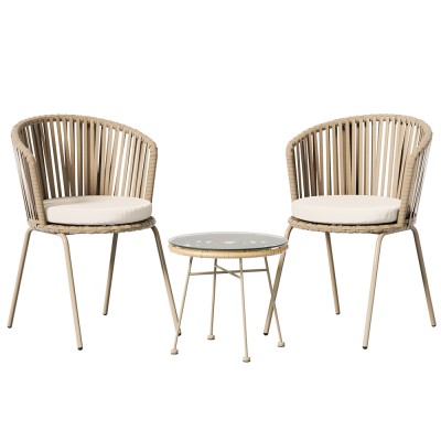 Gardeon 3PC Outdoor Bistro Set – Beige Rope Chairs & Table | Weather-Resistant Steel, Easy Assembly, 1-Year Warranty