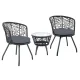 Gardeon 3PC Bistro Set - Black Outdoor Rattan Furniture with Cushioned Chairs & Tempered Glass Table, Weather-Resistant