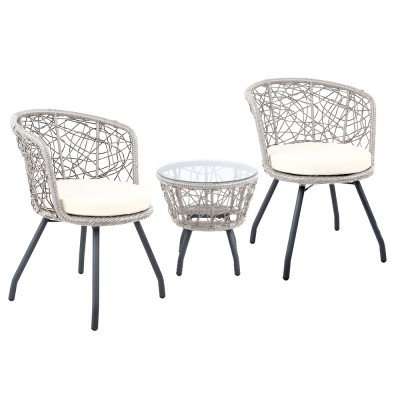 Gardeon 3PC Outdoor Bistro Set with Weather-Resistant Rattan, Tempered Glass Table, and Cushioned Grey Chairs for Patio Gardeon 3PC Outdoor Bistro Set with Weather-Resistant Rattan, Tempered Glass Table, and Cushioned Grey Chairs for Patio