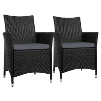 Gardeon Idris 2PC Outdoor Dining Chairs - PE Wicker, Steel Frame, Cushioned Comfort, UV & Weather Resistant, 84cm