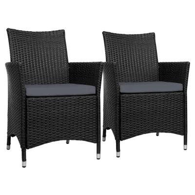 Gardeon Idris 2PC Outdoor Dining Chairs - PE Wicker, Steel Frame, Cushioned Comfort, UV & Weather Resistant, 84cm