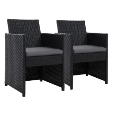 Gardeon Hugo 2PC Outdoor Wicker Dining Chairs, Foldable Backrest, UV-Resistant, Steel Frame, 55x55x86cm
