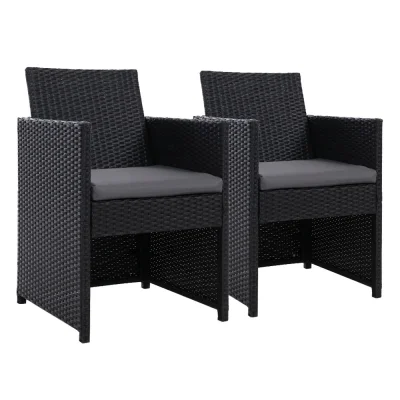 Gardeon Hugo 2PC Outdoor Wicker Dining Chairs, Foldable Backrest, UV-Resistant, Steel Frame, 55x55x86cm