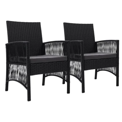 Gardeon 2PC Outdoor Wicker Dining Chairs - UV-Resistant, High-Density Foam Cushions, Powder-Coated Steel Frame