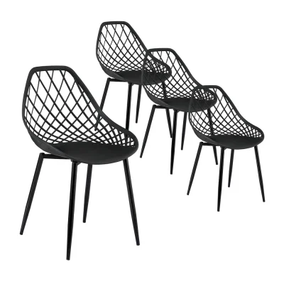 Gardeon 4PC Black Outdoor Dining Chairs - Weather & UV-Resistant, Metal Legs, PP Frame, 40.5x48x83.5cm, Indoor