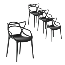 Gardeon Stackable Outdoor Dining Chairs - 4PC Set, Lightweight & UV-Resistant, Black Polypropylene, No Assembly Needed