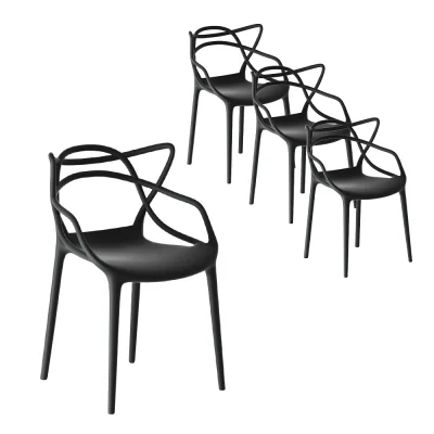 Gardeon Stackable Outdoor Dining Chairs - 4PC Set, Lightweight & UV-Resistant, Black Polypropylene, No Assembly Needed