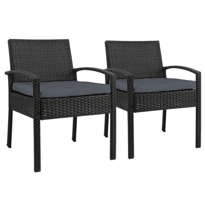 Gardeon 2PC Outdoor Dining Chairs - Stylish PE Wicker, High-Density Cushions, UV-Resistant, Powder-Coated Steel Frame