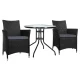 Gardeon 3PC Outdoor Bistro Set with Wicker Chairs, Glass Table, Cushions, UV Resistant, Parasol Hole, Easy Assembly
