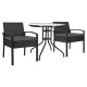 Gardeon 3PC Outdoor Bistro Set - Rattan Chairs, Cushions & Glass Table, UV-Resistant PE Wicker, Black, Easy Assembly
