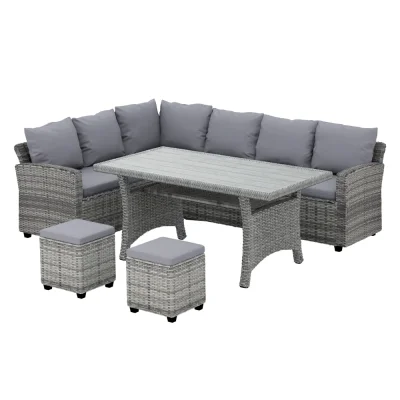 Gardeon 8-Seater Wicker Outdoor Dining Set with Steel Frame, UV-Resistant Cushions, Customisable Layout & Storage Table