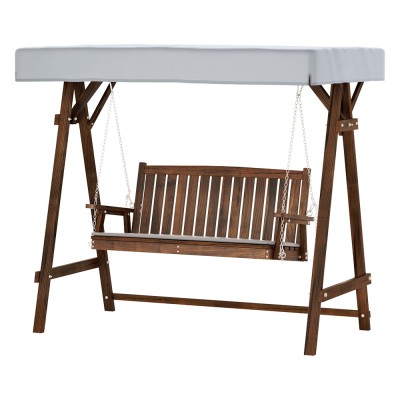 Gardeon 3-Seater Wooden Garden Swing Chair with Adjustable Canopy, Weather-Resistant Fir Wood & Removable Cushions