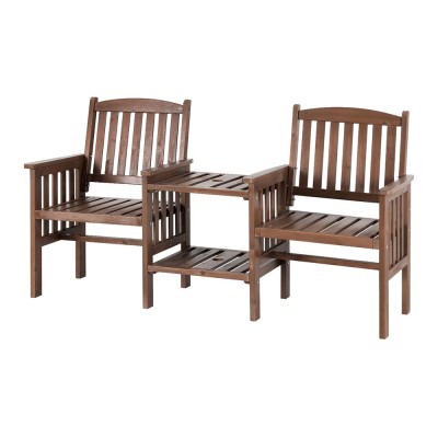 Gardeon Outdoor Garden Bench Loveseat: Fir Wood, Rustic Brown, 2-Seater with Table and Parasol Hole, 165cm x 58.5cm x