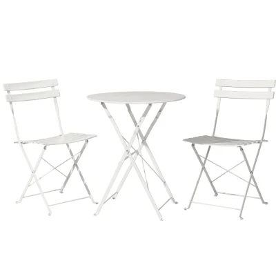 Gardeon 3PC Outdoor Bistro Set - Steel, Powder-Coated, Foldable, Weather-Resistant, White, No Assembly Required