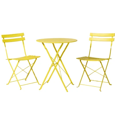 Gardeon 3PC Yellow Outdoor Bistro Set: Steel Table & Chairs, Weather-Resistant, Foldable, No Assembly Needed