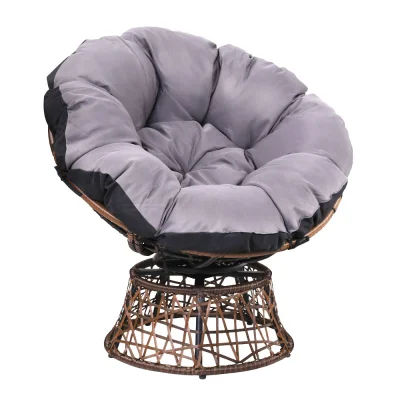 Gardeon Papasan Outdoor Chair - Brown PE Wicker, 360° Rotatable, UV-Resistant, 10cm Cushion, Steel Frame, 150kg Capacity