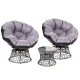 Gardeon Outdoor Lounge Set: Grey Rotatable Wicker Papasan Chairs & Table with UV-Resistant Cushions & Glass Top