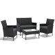 Gardeon 4-Piece Black Rattan Outdoor Sofa Set - Wicker Loveseat, Armchairs & Glass Table, Weather-Resistant Furniture