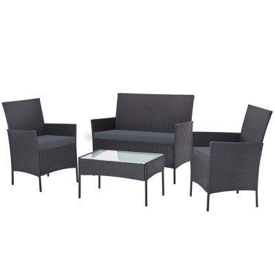 Gardeon 4-Seater Dark Grey Outdoor Sofa Set - PE Wicker, Steel Frame, Tempered Glass Table, Storage Cover Included Gardeon 4-Seater Dark Grey Outdoor Sofa Set - PE Wicker, Steel Frame, Tempered Glass Table, Storage Cover Included