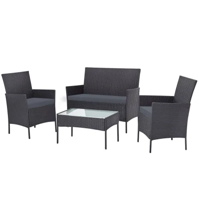 Gardeon 4-Seater Dark Grey Outdoor Sofa Set - PE Wicker, Steel Frame, Tempered Glass Table, Storage Cover Included Gardeon 4-Seater Dark Grey Outdoor Sofa Set - PE Wicker, Steel Frame, Tempered Glass Table, Storage Cover Included