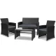 Gardeon 4-Piece Outdoor Sofa Set - Black Wicker with Cushions, Steel Frame, Tempered Glass Table, Weather-Resistant