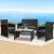 Gardeon 4-Piece Outdoor Sofa Set - Black Wicker with Cushions, Steel Frame, Tempered Glass Table, Weather-Resistant
