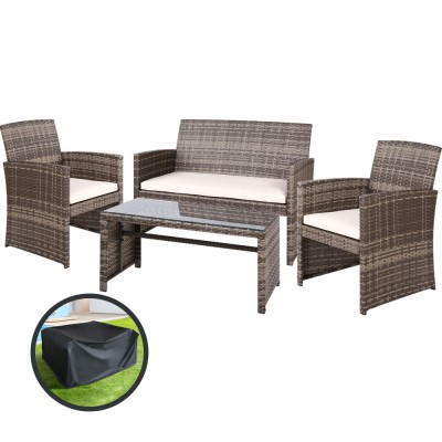 Gardeon 4-Piece Outdoor Sofa Set: Grey Rattan, Steel Frame, Cushions, Storage Cover, UV Resistant, Indoor/Outdoor Use Gardeon 4-Piece Outdoor Sofa Set: Grey Rattan, Steel Frame, Cushions, Storage Cover, UV Resistant, Indoor/Outdoor Use
