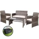 Gardeon 4-Piece Outdoor Sofa Set: Grey Rattan, Steel Frame, Cushions, Storage Cover, UV Resistant, Indoor/Outdoor Use