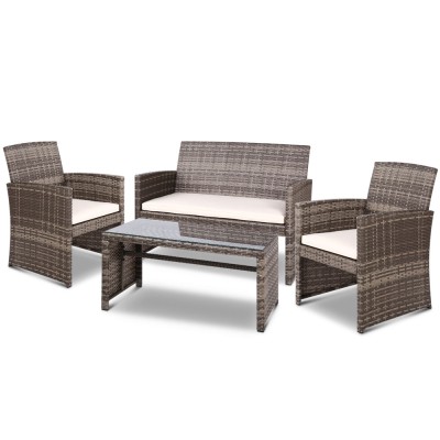 Gardeon 4-Piece Grey Outdoor Furniture Set: Rattan Sofa, Chairs & Table with Cushions, Weather-Resistant Wicker Gardeon 4-Piece Grey Outdoor Furniture Set: Rattan Sofa, Chairs & Table with Cushions, Weather-Resistant Wicker
