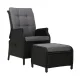 Gardeon Outdoor Recliner Chair Set, Adjustable Wicker Lounger with Ottoman, UV-Resistant, Black, High-Density Cushions