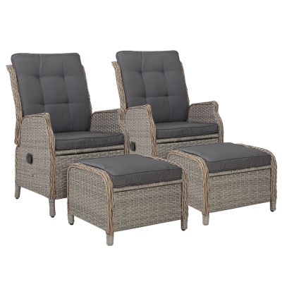 Gardeon 2PC Grey Recliner Chair Set with Ottomans - Adjustable Wicker Lounger for Indoor & Outdoor Comfort, UV-Resistant Gardeon 2PC Grey Recliner Chair Set with Ottomans - Adjustable Wicker Lounger for Indoor & Outdoor Comfort, UV-Resistant