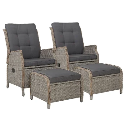 Gardeon 2PC Grey Recliner Chair Set with Ottomans - Adjustable Wicker Lounger for Indoor & Outdoor Comfort, UV-Resistant Gardeon 2PC Grey Recliner Chair Set with Ottomans - Adjustable Wicker Lounger for Indoor & Outdoor Comfort, UV-Resistant