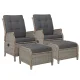 Gardeon 2PC Grey Recliner Chair Set with Ottomans - Adjustable Wicker Lounger for Indoor & Outdoor Comfort, UV-Resistant
