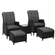 Gardeon 5PC Black Wicker Outdoor Furniture Set - Adjustable Recliner Chairs, Ottomans & Table, UV & Weather Resistant