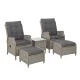 Gardeon 5PC Grey Wicker Recliner Set: Adjustable Chairs, Ottomans & Table, UV-Resistant PE Wicker, Indoor/Outdoor Use